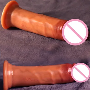 Dvoplastni Silikonski Vibrator Pravi Dotik, Izmenljive Kože priseska Sex Igrače za Žensko Samozadovoljevanje Realističen Penis Velik Kurac
