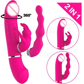 2 V 1 Snemljiv Vrtenja Rabbit Vibrator Big Vibracijska Dildo Klitoris Stimulator G Spot Vibrator odraslih Analni Seks igrače za ženske
