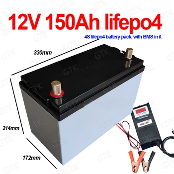 GTK litij-12.8 V 12V 150AH lifepo4 baterije globoko cikel za Sončne energije za shranjevanje RV golf voziček, skuter inverter +10A Polnilnik