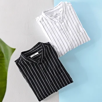 2018 Nov prihod casual men ' s črtasto majico majhne stand ovratnik bombaž perilo majica mens beli žep srajce moški camisa srajca
