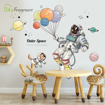 Ustvarjalne astronavt in pes stenske nalepke zunanji prostor nalepke, samolepilne doma dekor otroci soba dekoracijo fantje soba postavitev