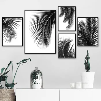 Črno bel Palmovih listov Rastlin Nordijska Plakatov In Fotografij Minimalističen Wall Art Platno Slikarstvo Stenske Slike Za Dnevna Soba Dekor
