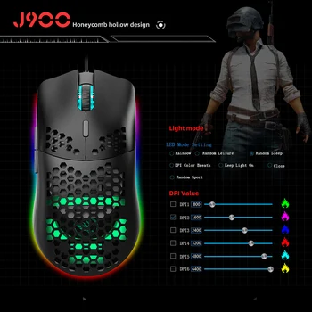 J900 Gaming Miška 6400DPI Nastavljiv RGB Makro Programabilni Mehanski Gumb Žično Miško Igre Miši Za Windows10/8/7