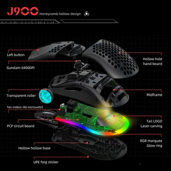 J900 Gaming Miška 6400DPI Nastavljiv RGB Makro Programabilni Mehanski Gumb Žično Miško Igre Miši Za Windows10/8/7