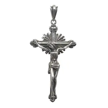 Resnično Sterling Srebro 925 Katoliške Crucifixes Obesek Moški Retro Starinsko Molitev Verske Nakit
