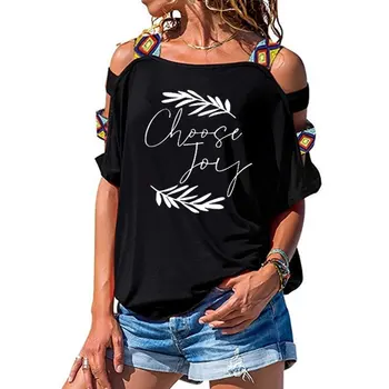 Izberite Veselje Ženske tshirt Bombaž Nove Priložnostne Smešno t shirt Darilo Za Lady Yong Dekle Kratek Rokav Seksi Votlih Iz Ramen Vrh Tee