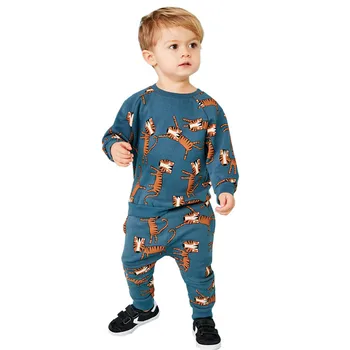 Skoki Metrov Novih Bombaž Dinozavri Kompleti Oblačil za Jesen Zimo Baby Dolg Rokav 2 kos Obleke Zgornji + Spodnji Fantje Dekleta Set