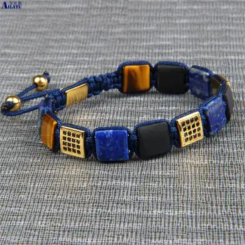 Ailatu Novo obliko Naravnega Lapis Lazuli Kvadratni Kamen Kroglice s Črno Cz Macrame Zapestnica