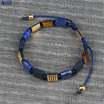 Ailatu Novo obliko Naravnega Lapis Lazuli Kvadratni Kamen Kroglice s Črno Cz Macrame Zapestnica