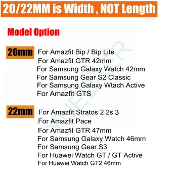 22 20 mm, Trak za Samsung Galaxy watch 3 za Amazfit GTS/GTR 42mm 47mm/Bip Zapestnica Za Huawei Watch GT 2 GT2 Correa watch band