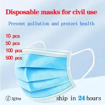 Tri slojni filter zraka prepustna za enkratno uporabo maske civilne uho masko blue odraslih dnevno masko 10 / 50 / 100 / 500pcs anti sline