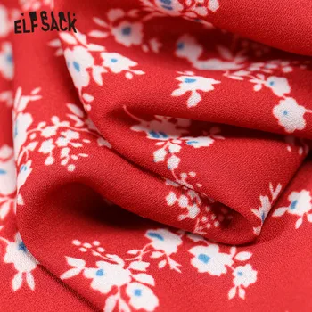 ELFSACK Rdeče Cvetlični Visoko Pasu Šifon Priložnostne Boho Ženske obleke 2020 Pomladni Vintage Luč Rokav korejski Girly Počitnice Obleke