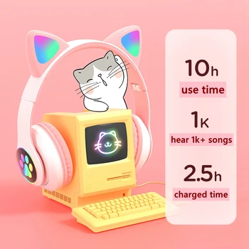 Luštna Mačka Brezžični Otroci Slušalke z Mikrofonom in vrečko Lahko Blizu Svetlobe Dekle Telefon Igralec Glasbe Bluetooth Slušalke Podpira TF Kartice Darilo