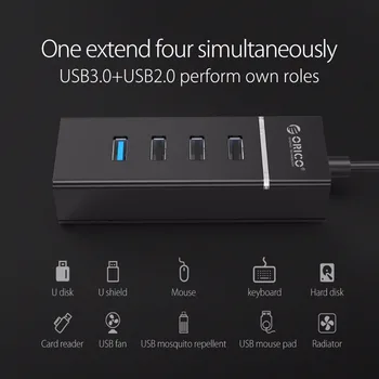 ORICO 4 Vrata USB3.0 & USB2.0 SREDIŠČE Za Prenosni računalnik MacBook Tablični Računalnik OTG USB HUB-Črna