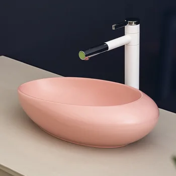 Ovalni kopalnica Keramika Števec Vrh umivalnik Garderoba Ročno Poslikane Posode Korito kopalnica korita keramični umivalnik roza