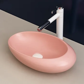 Ovalni kopalnica Keramika Števec Vrh umivalnik Garderoba Ročno Poslikane Posode Korito kopalnica korita keramični umivalnik roza