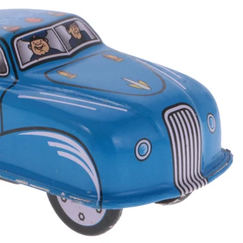 MagiDeal Visoke Kakovosti Vintage Policija Modra Avto Model Wind-up po maslu Otroci Tin Igrača za Odrasle Otroke Klasičnih Zbirateljske Darilo