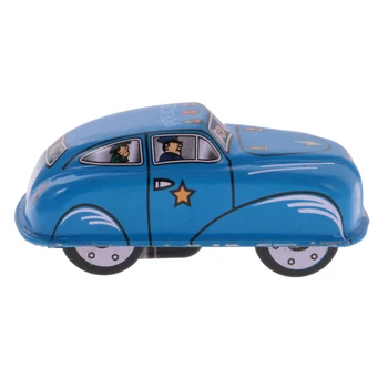 MagiDeal Visoke Kakovosti Vintage Policija Modra Avto Model Wind-up po maslu Otroci Tin Igrača za Odrasle Otroke Klasičnih Zbirateljske Darilo