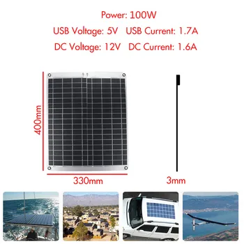 Učinkovito 100W 12V/5V Dvojno USB solarnimi Monokristalne Sončne Celice Celice Modul DC za Avto, Jahto Svetlobo na Prostem Baterija Polnilnik
