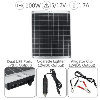 Učinkovito 100W 12V/5V Dvojno USB solarnimi Monokristalne Sončne Celice Celice Modul DC za Avto, Jahto Svetlobo na Prostem Baterija Polnilnik