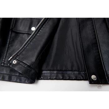 Lautaro Kratek prevelik usnjena jakna ženske dolg rokav Plus velikost ohlapno črno zip gor jakno Ženska oblačila 2020 ženske mode