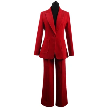 Rdeč jopič nastavite sopihanje obleke za ženske obleke velvet obleko obleko žensk nove jesensko zimske obleko poslovna ženska obleke komplet 2 kosov