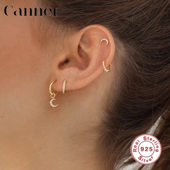 Canner 1set 925 Sterling Srebro Stud Uhani za Ženske C-oblikovan, Snemljiv Uhani Luna CZ Earings Piercing Pendientes W5