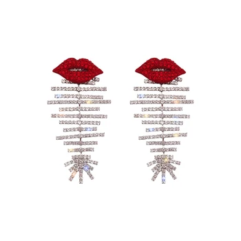 2020 korejski novo modno oblikovanje pretiran luksuz sijoče nepravilna, ribje kosti kristalno seksi rdeče ustnice nočni klub stranka ženski uhan