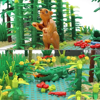 Pragozdov Bush Cvet, Travo, Drevesa, Gradbeni Bloki z Živalmi Osnovno Ploščo Model Mestu DIY Združljiv Prijatelji MOC Deli