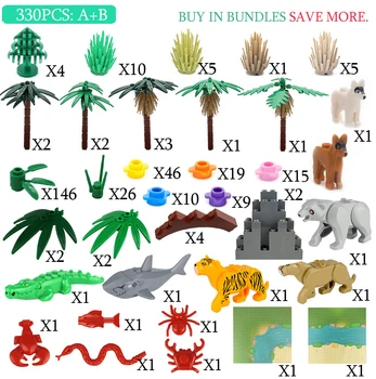 Pragozdov Bush Cvet, Travo, Drevesa, Gradbeni Bloki z Živalmi Osnovno Ploščo Model Mestu DIY Združljiv Prijatelji MOC Deli