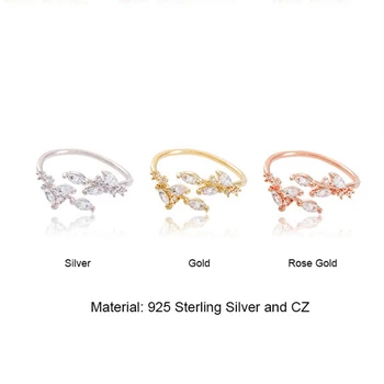 HF JEL 925 Sterling Silver Obroči Zlato, Srebro Srčkan Listov CZ Obroči za Ženske, Dekleta Lady Nakit Božična Darila za Obletnice