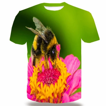 UNEY Vesel, Malo Čebel T Shirt Za Moške Živali NAS Velikosti Kratek Rokav Vrh Tees 3D Vzorec T-Shirt Vrhovi Cvetlični Tees Čebele Barve Tee