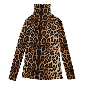 Jeseni, Pozimi Evropske Oblačila T-shirt Seksi Leopard Tiskanja Mozaik Očesa Ženske Vrhovi Ropa Mujer Dno Majica Tees 2020 T08706L