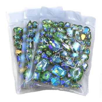 Nov prihod na Debelo 5 vrečke za mešano obliko sew na steklo kristalno Zeleno AB okrasnih zlato, ki je osnova za oblačila/obleka
