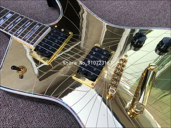 2020 Visoke kakovosti 6 niz električne kitare, oblikovane kitara, Zlato ogledalo, črna barva, abalone podolgovat, omejeno most,brezplačna dostava