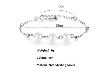 Nov Prihod 925 Sterling Silver Fashion 3 Pearl Ženske Zapestnice, Nakit Za Ženske, Darilo Za Rojstni Dan Kratek Čare Verige