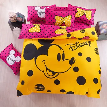 Disney Mickey mouse rumena Posteljnina Nabor Rjuhe Kritje prevleke rdeče Minnie mickey risanka Otrok, Odraslih posteljo set Home tekstilne darilo