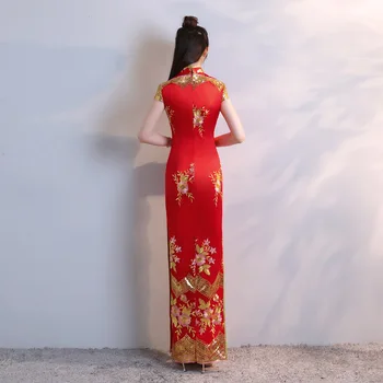Rdeča Stranka Cheongsam Orientalski Večer Obleko Kitajski Tradicionalni Slog Ženske Elegantne Qipao Seksi Dolgo Haljo Retro Vestido S-3XL
