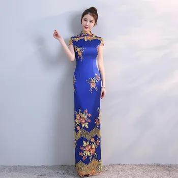 Rdeča Stranka Cheongsam Orientalski Večer Obleko Kitajski Tradicionalni Slog Ženske Elegantne Qipao Seksi Dolgo Haljo Retro Vestido S-3XL