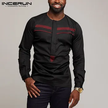 INCERUN Moda Afriške Dashiki Moških srajc Mozaik Dolg Rokav Ulične Krog Vratu Vrhovi Priložnostne Majice 2021 Moške Obleke S-5XL