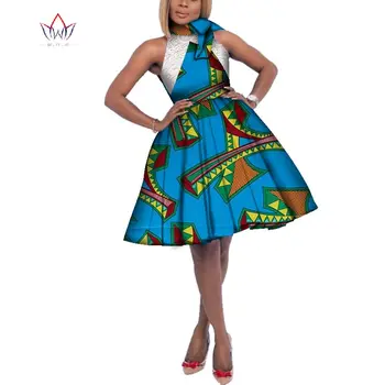 Moda Afriške Vosek Tiskanja Obleke za Ženske Bazin Riche Ženske Stojalo Vratu Lok Vozel Čipke Obleko Afriški Stil Oblačil WY3251