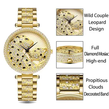 MISSFOX Ženske Ure Luksuzni 18k Zlato Leopard Dame Watch Modni Diamant Nepremočljiva Quartz Ženska Ura Darila 2020 Najbolje Prodaja