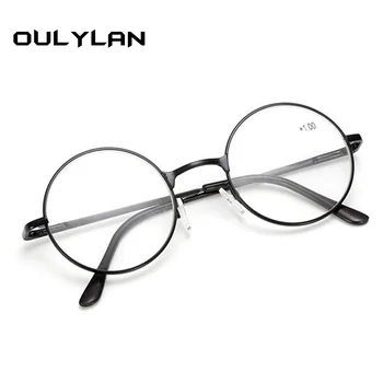 Oulylan Retro Moški Ženske Obravnavi Očala Krog Ogledalo Za Kovinski Okvir Očal Je Ogledalo Prilagojene + 100...+400