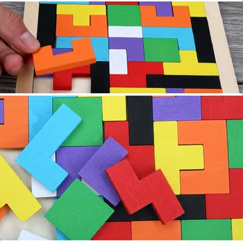 Lesene Sestavljanke, 3D Tangram 2 Velikosti Svetle Barve Otroške Ustvarjalne Igrače predšolski Otroci Intelektualne Izobraževalne Igrače