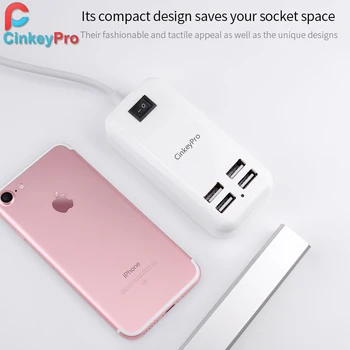 CinkeyPro 4-Vrata, Polnilnik USB 5V/3A Napajalnik 1,5 M Kabel za Polnjenje za iPhone 7 8 Samsung XiaoMi iPad Mobilni Telefon Univerzalni