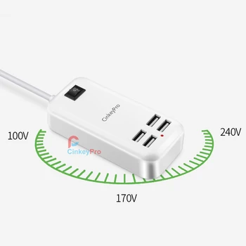 CinkeyPro 4-Vrata, Polnilnik USB 5V/3A Napajalnik 1,5 M Kabel za Polnjenje za iPhone 7 8 Samsung XiaoMi iPad Mobilni Telefon Univerzalni