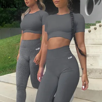 Kliou fitnes trenirka ženske pismo tiskanja 2020 modni 2 delni set suh sportwear elastična višina playsuit ženski priložnostne obleko,