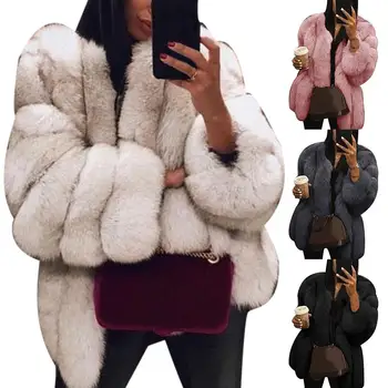 Krznen plašč moda za jesen in zimo ženska jakna velikosti kratek umetno krzno plašč toplo krznen plašč jakna z dolgimi rokavi