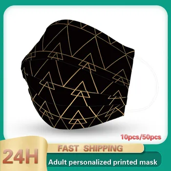 Modna Odraslih za Enkratno uporabo 3-plast Zaščitne Maske Črno Ozadje Trikotnik Tiskanje Prah-dokazilo In Dihanje Non-woven Masko