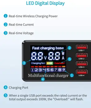 100W Multi USB Hiter Brezžični Polnilnik Za IPhone 12 11 Pro XR 8 Port Usb LCD Hitro Polnjenje Postajo 3.0 PD Polnilec Za Samsung S10